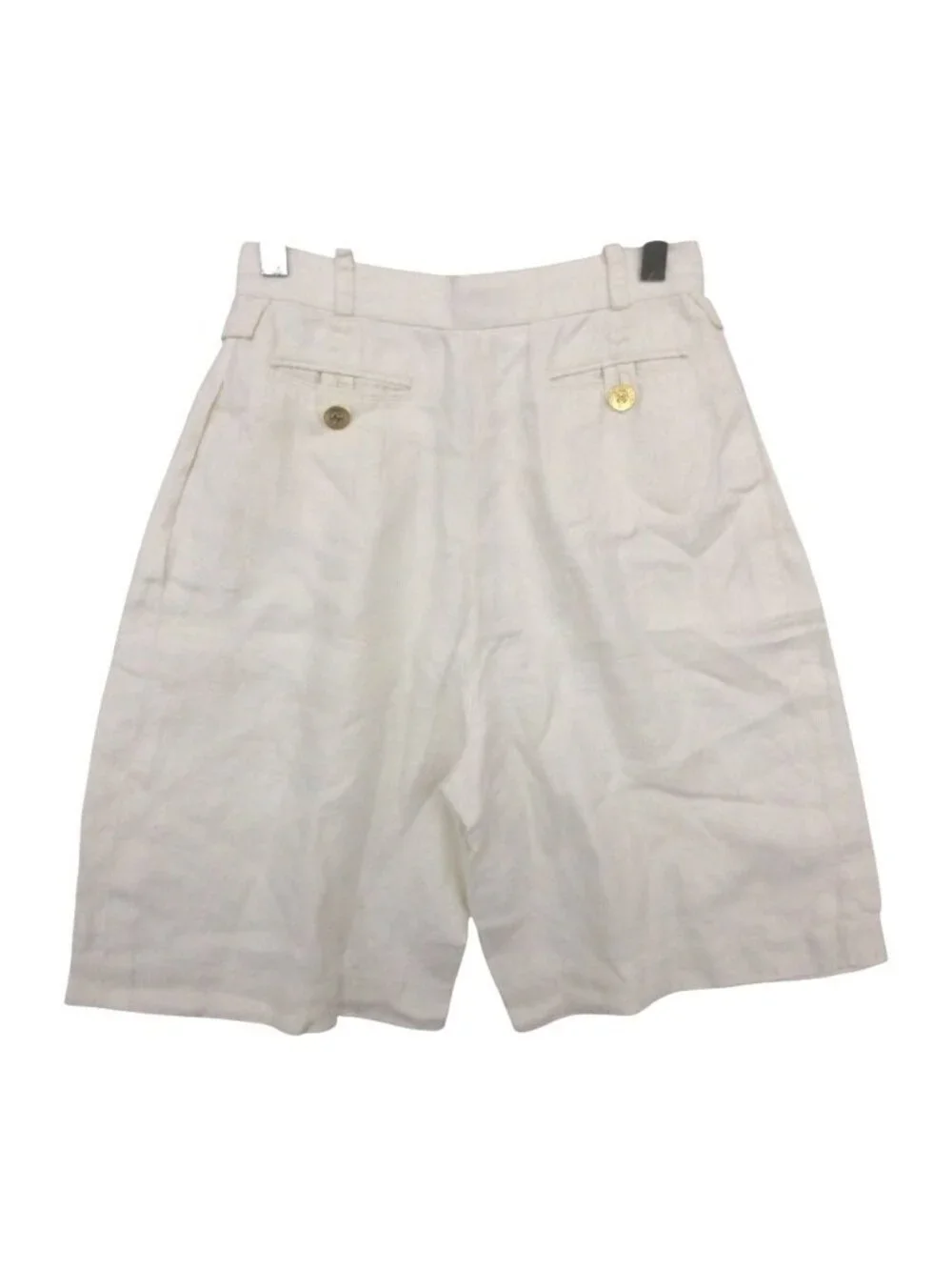 Chanel Shorts Linen 100% Gold Button CC Logo 2 Tuck White 24